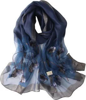 Purple Silk Scarf and Shawl - Elegant Embroidered Silk Scarf