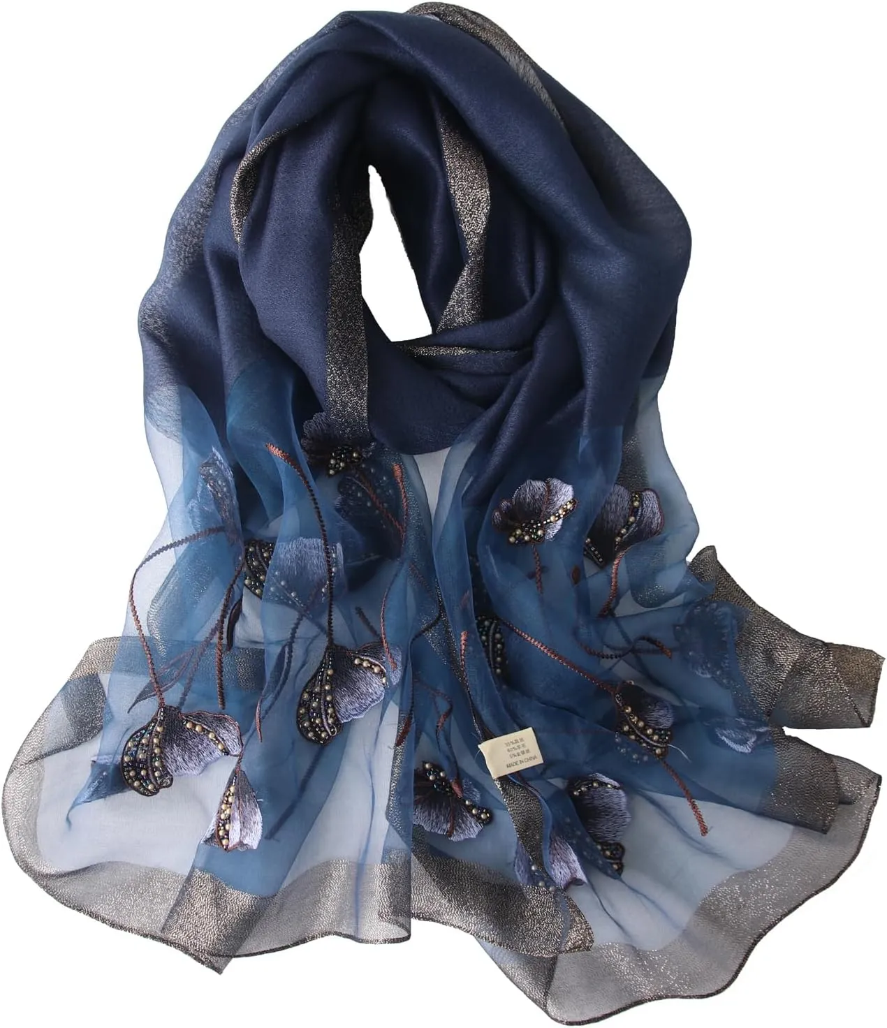 Purple Silk Scarf and Shawl - Elegant Embroidered Silk Scarf