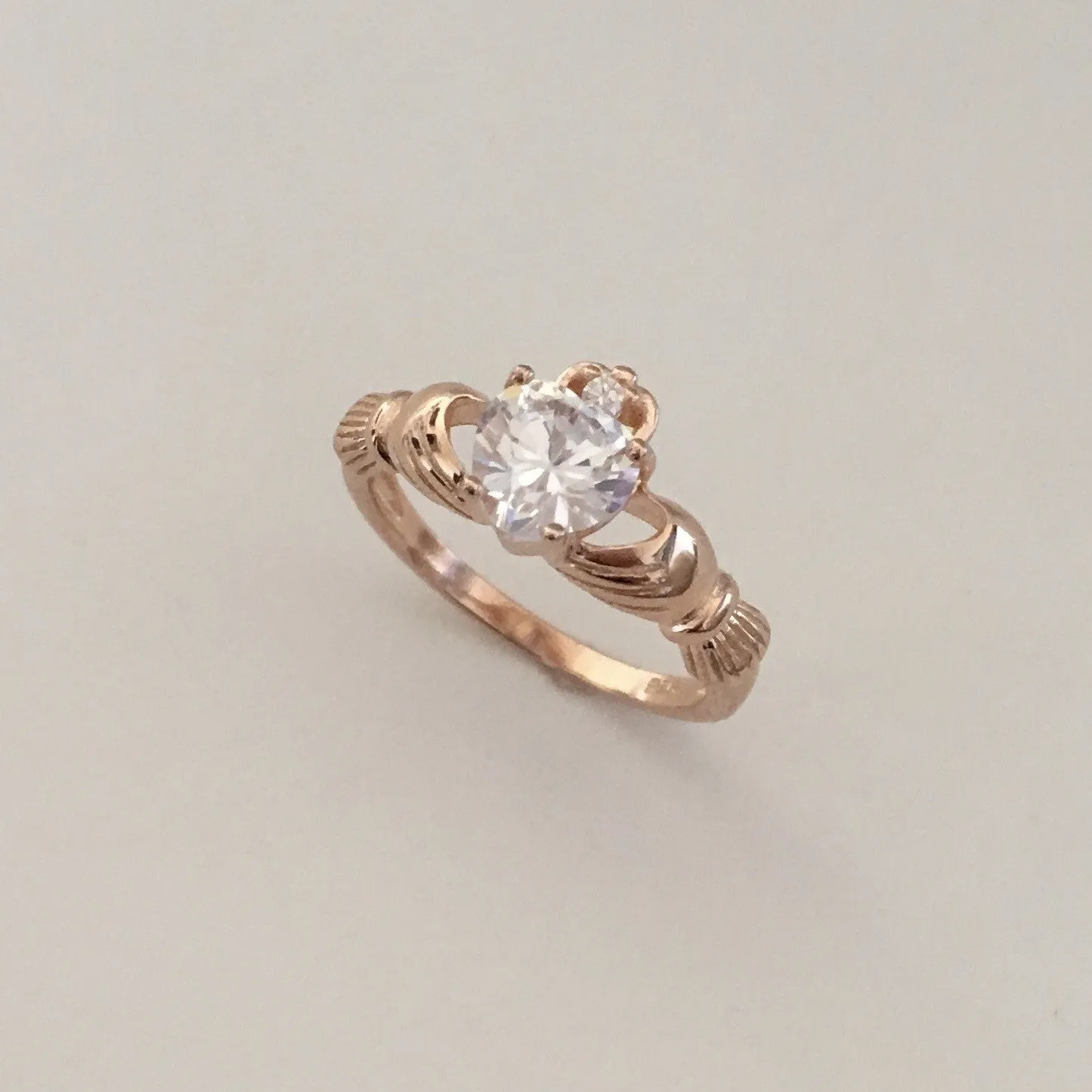 Rose Gold Plated Sterling Silver CZ Heart Claddagh Ring, Silver Ring, CZ Ring, Friendship Ring, Irish Ring