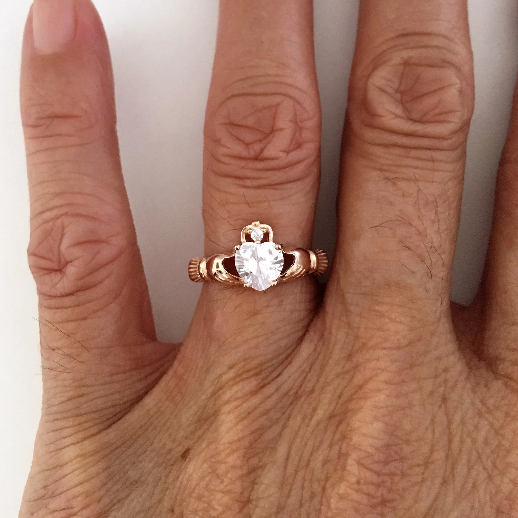 Rose Gold Plated Sterling Silver CZ Heart Claddagh Ring, Silver Ring, CZ Ring, Friendship Ring, Irish Ring