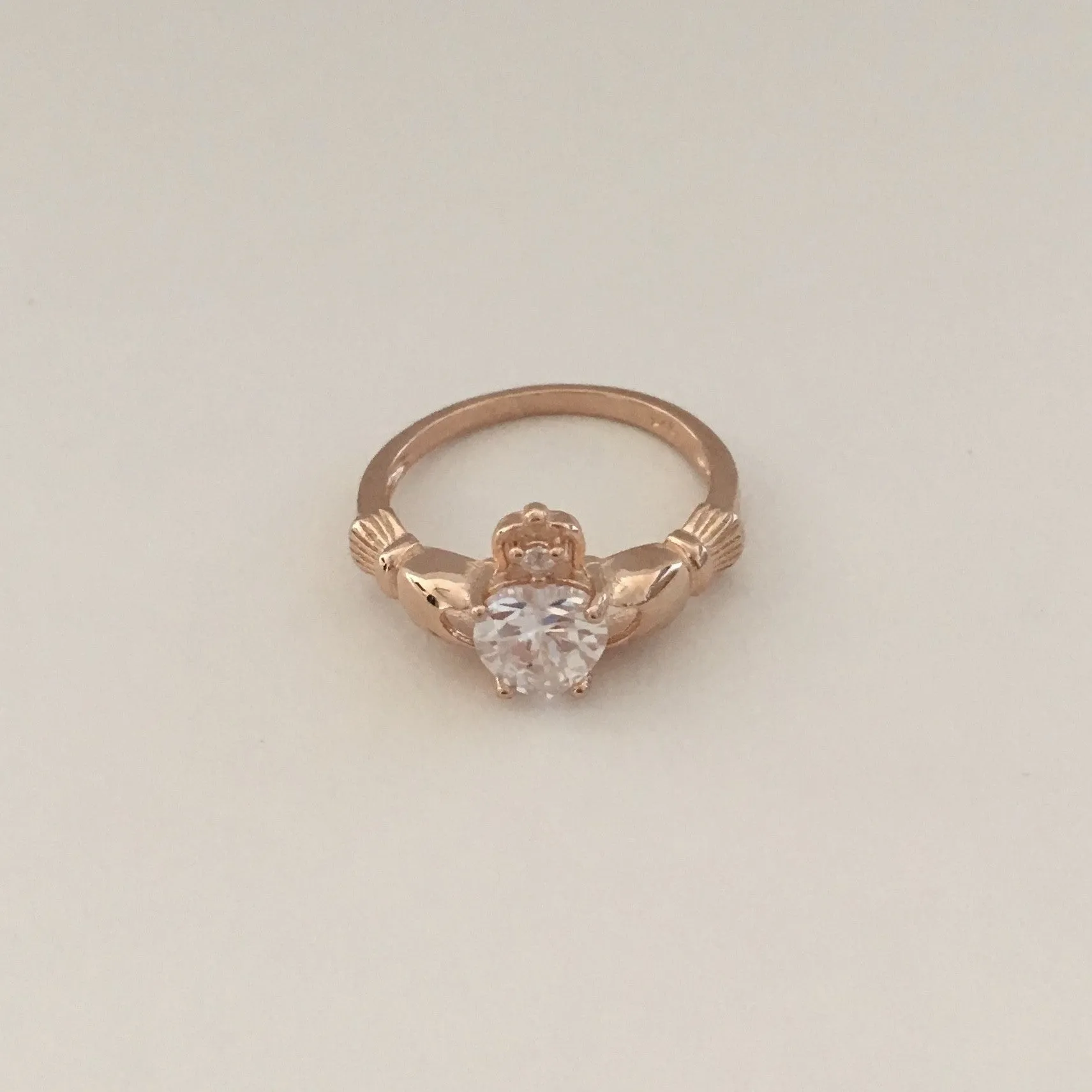 Rose Gold Plated Sterling Silver CZ Heart Claddagh Ring, Silver Ring, CZ Ring, Friendship Ring, Irish Ring