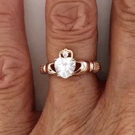 Rose Gold Plated Sterling Silver CZ Heart Claddagh Ring, Silver Ring, CZ Ring, Friendship Ring, Irish Ring