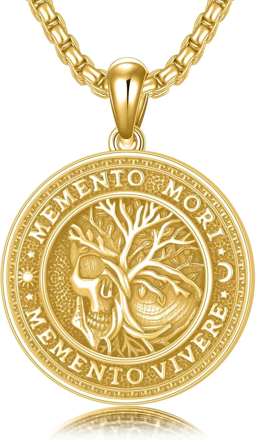 SIMONLY Memento Mori Necklace for Men 925 Sterling Silver Memento Mori Pendant Gothic Skull Pendant Amulet Protection Jewelry Gifts