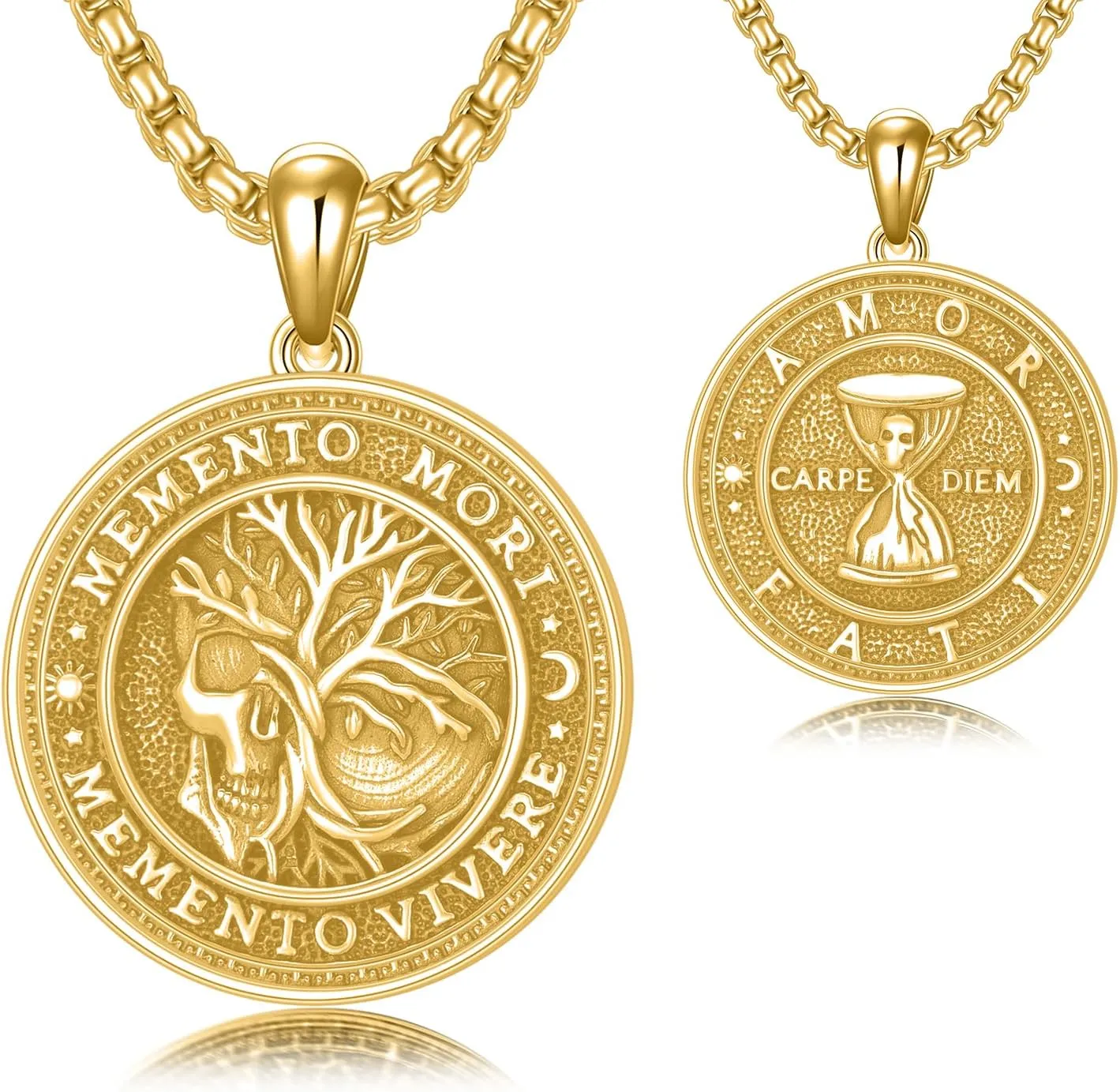 SIMONLY Memento Mori Necklace for Men 925 Sterling Silver Memento Mori Pendant Gothic Skull Pendant Amulet Protection Jewelry Gifts