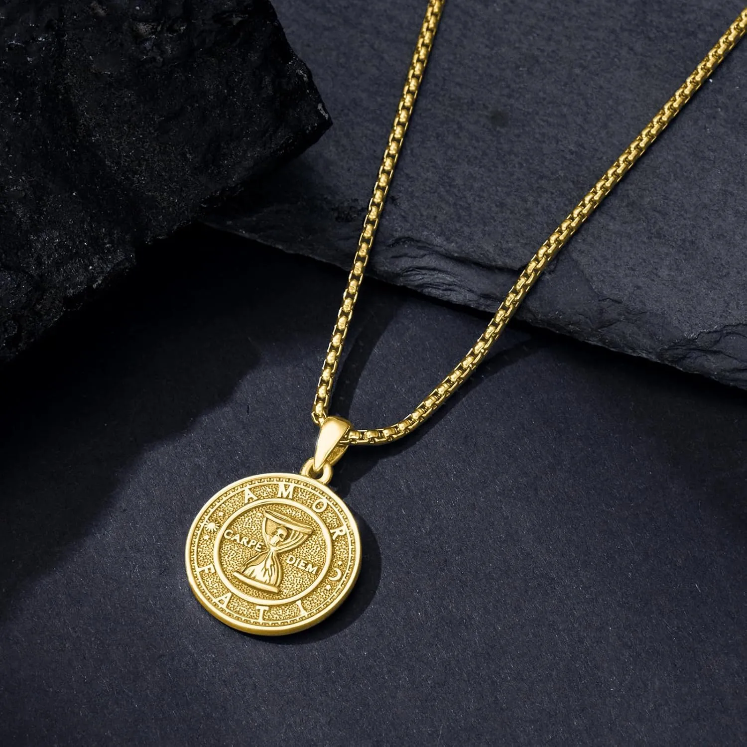 SIMONLY Memento Mori Necklace for Men 925 Sterling Silver Memento Mori Pendant Gothic Skull Pendant Amulet Protection Jewelry Gifts