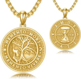 SIMONLY Memento Mori Necklace for Men 925 Sterling Silver Memento Mori Pendant Gothic Skull Pendant Amulet Protection Jewelry Gifts