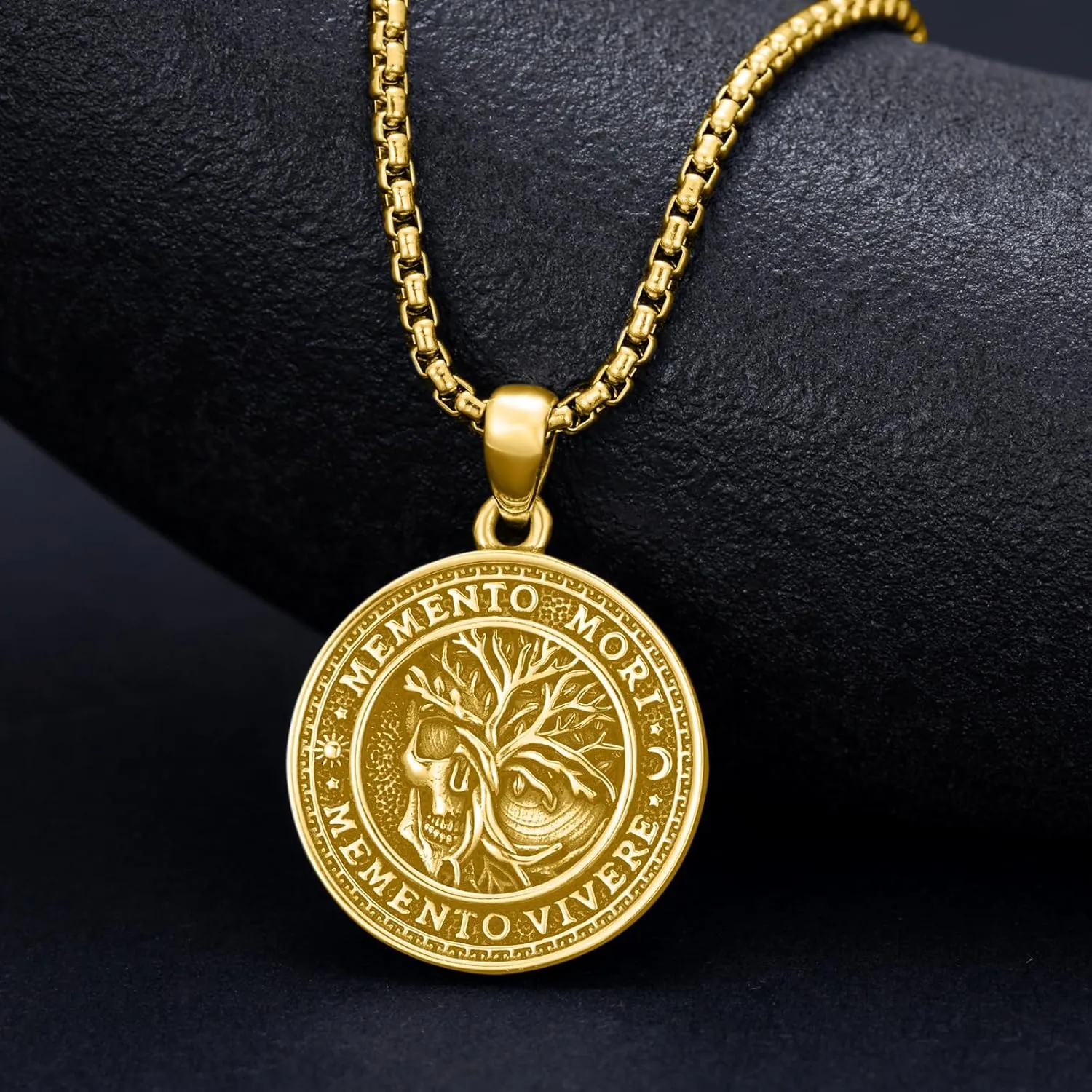 SIMONLY Memento Mori Necklace for Men 925 Sterling Silver Memento Mori Pendant Gothic Skull Pendant Amulet Protection Jewelry Gifts