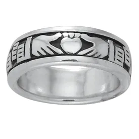 Sterling Silver Celtic Claddagh Irish Wedding Band Spin Ring