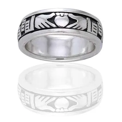Sterling Silver Celtic Claddagh Irish Wedding Band Spin Ring
