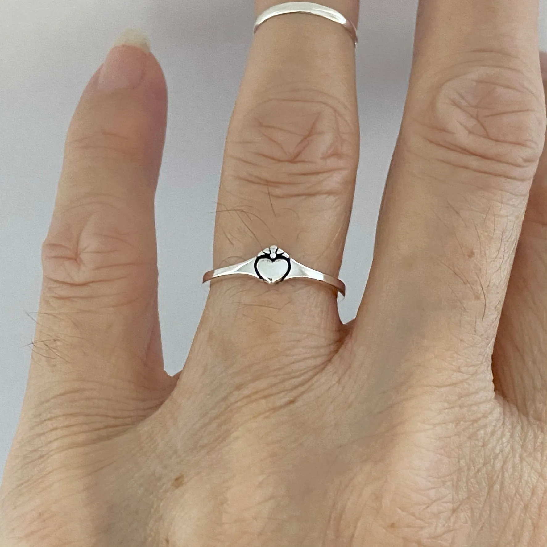 Sterling Silver Mini Claddagh Heart Ring, Dainty Ring, Friendship Ring, Silver Ring, Love Ring