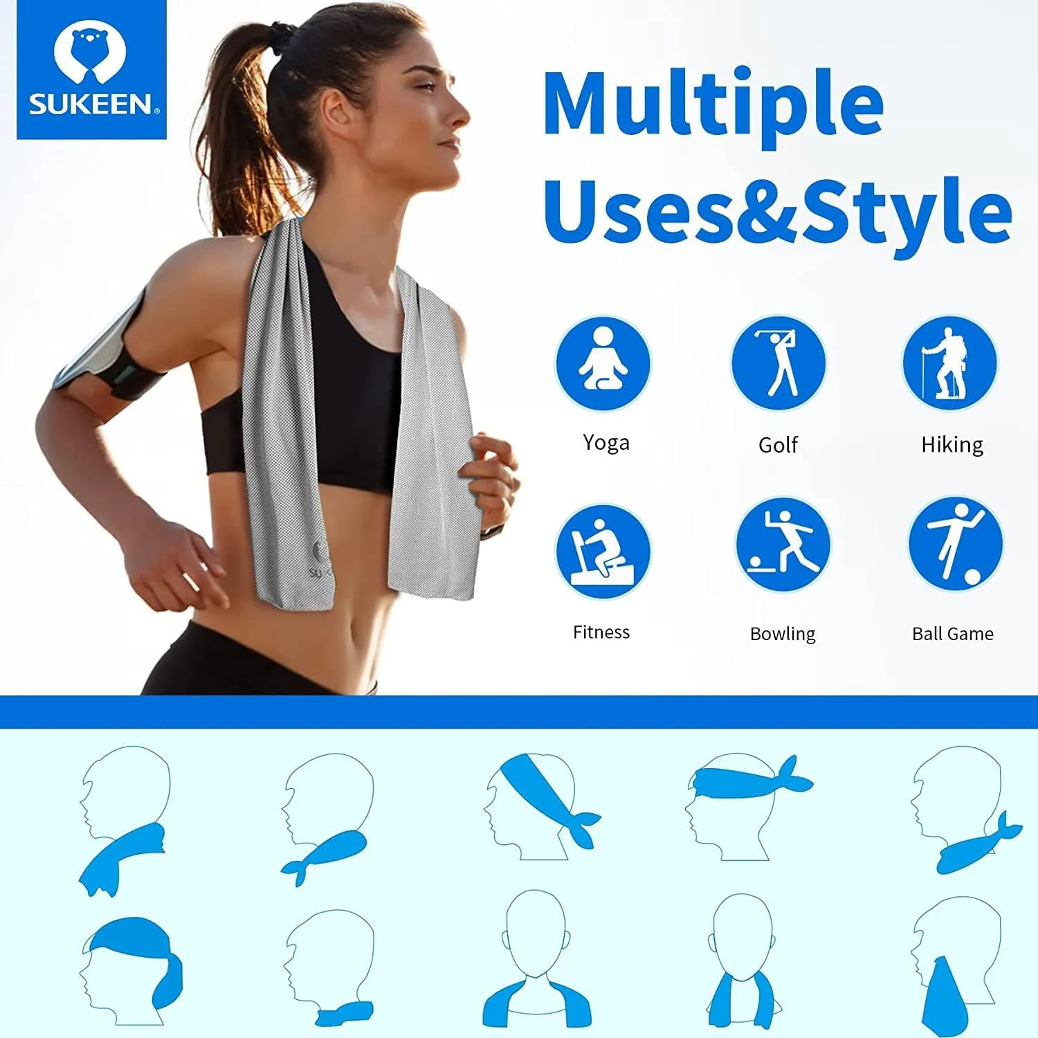 Sukeen 8 Pack Cooling Towel (40"x12"), Ice Towel Sets,Soft Breathable Chilly Towel,Microfiber Towel for Yoga,Sport,Running,Gym,Workout,Camping,Fitness,Workout