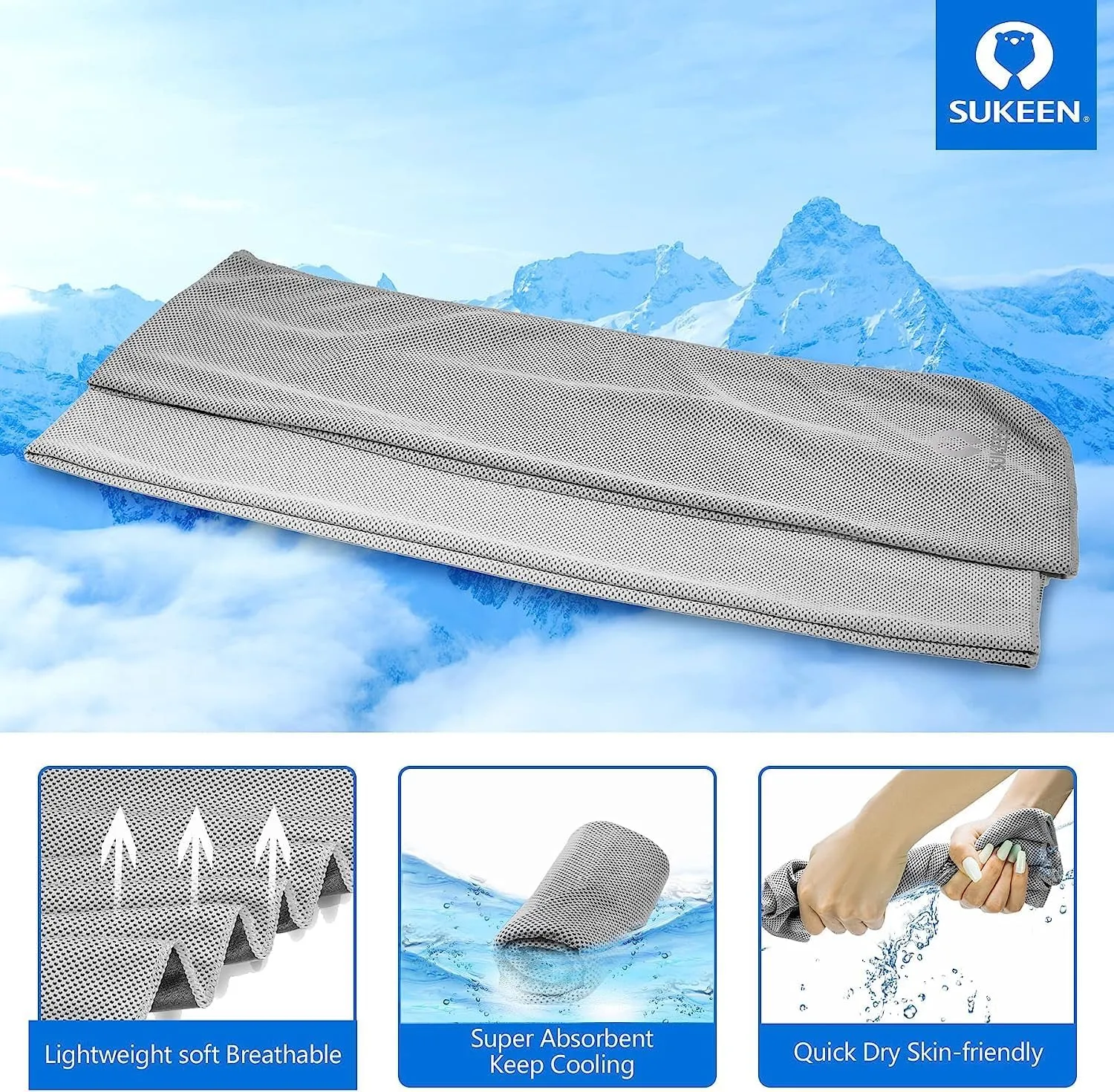 Sukeen 8 Pack Cooling Towel (40"x12"), Ice Towel Sets,Soft Breathable Chilly Towel,Microfiber Towel for Yoga,Sport,Running,Gym,Workout,Camping,Fitness,Workout