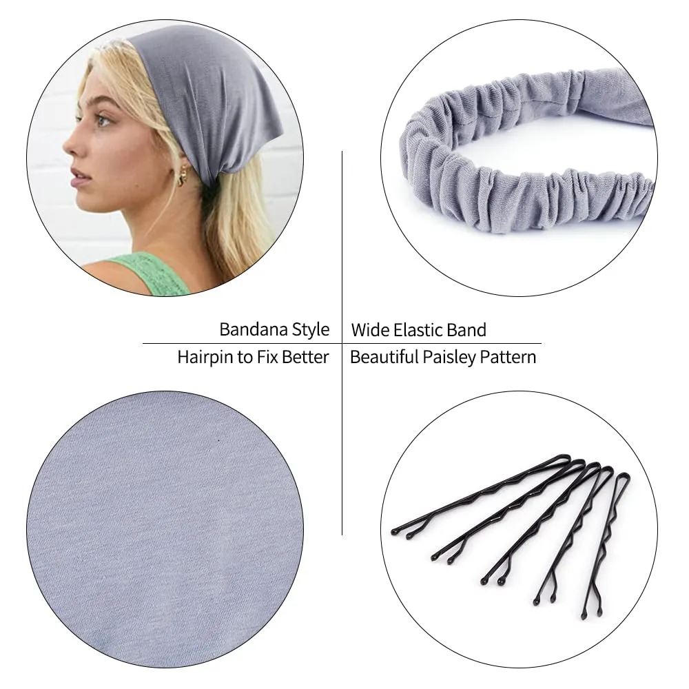 TOBATOBA Bandana Headbands for Women Elastic Hair Bandana Scarf Headband Head Coverings for Women Large Boho Triangle Bandana Hair Coverings Handkerchief Headbands for Women Girls Hair Accessories