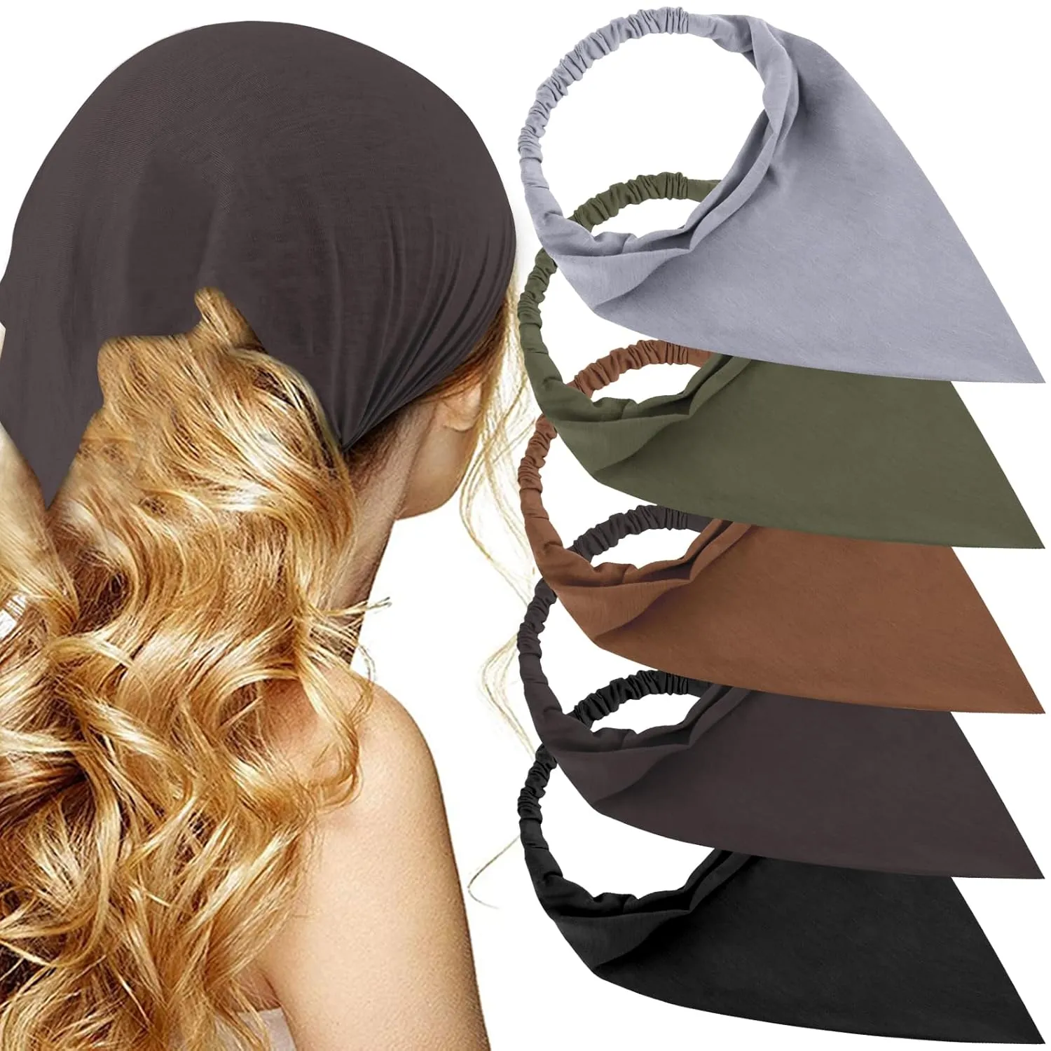 TOBATOBA Bandana Headbands for Women Elastic Hair Bandana Scarf Headband Head Coverings for Women Large Boho Triangle Bandana Hair Coverings Handkerchief Headbands for Women Girls Hair Accessories