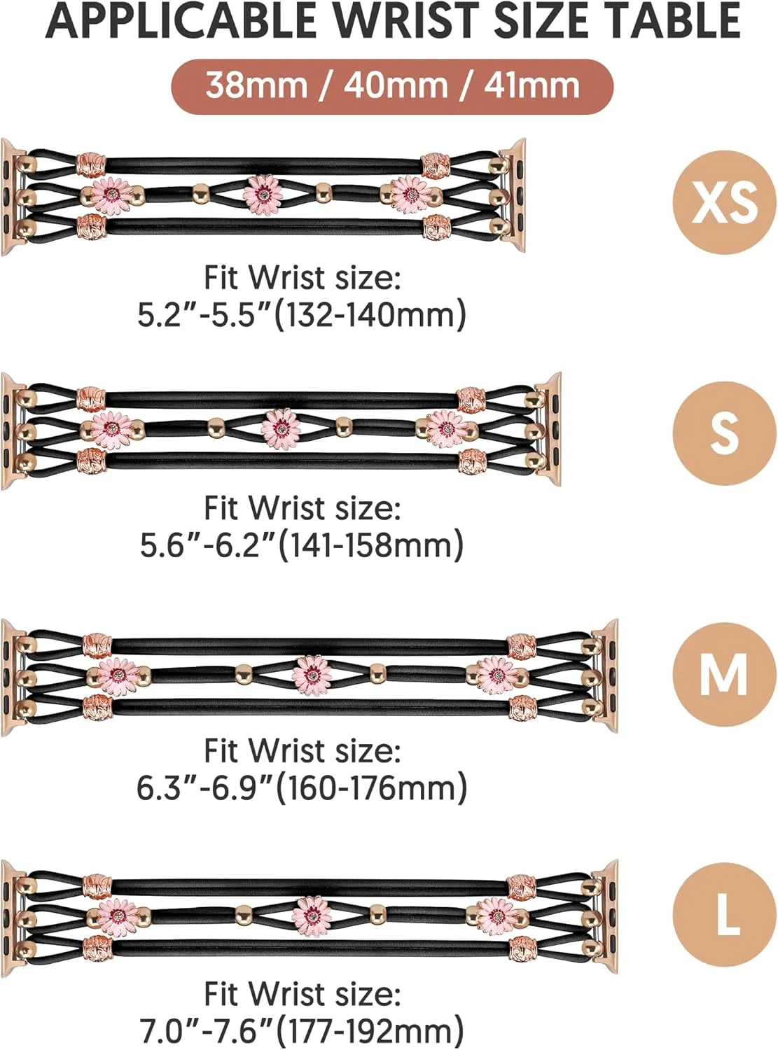 TOYOUTHS Floral Bracelet Compatible with Apple Watch Band 42/41/40/38mm Women, Boho Beaded Braided Slim Elastic Stretchy Solo Loop Dressy Nylon Strap for iWatch Series 10/9/SE/8/7/6/5/4/3/2/1, M