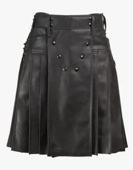 Utility style black leather kilt with laces