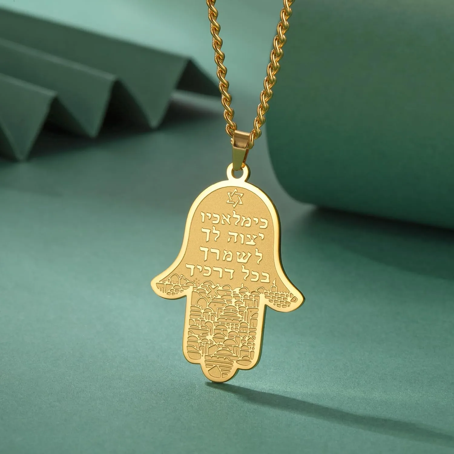 VASSAGO Hamsa Hand of Fatima Necklace Jewish Star of David Necklace for Women Men Stainless Steel Hebrew Amulet Symbol Jewelry Gift