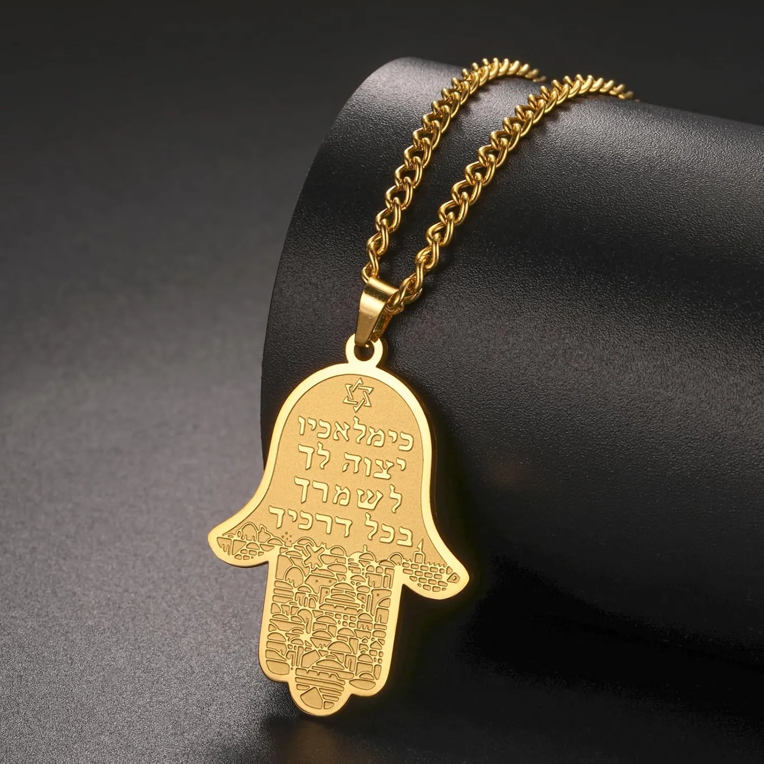 VASSAGO Hamsa Hand of Fatima Necklace Jewish Star of David Necklace for Women Men Stainless Steel Hebrew Amulet Symbol Jewelry Gift