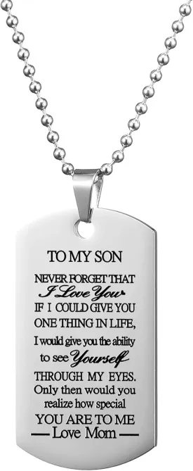 VIMIEW To My Son Dog Tag Pendant Mens Inspirational Chains Necklace Gift For Son From Dad Mom,Christmas Mother's Day Birthday Mitzvah gift for Men Teen Boys.