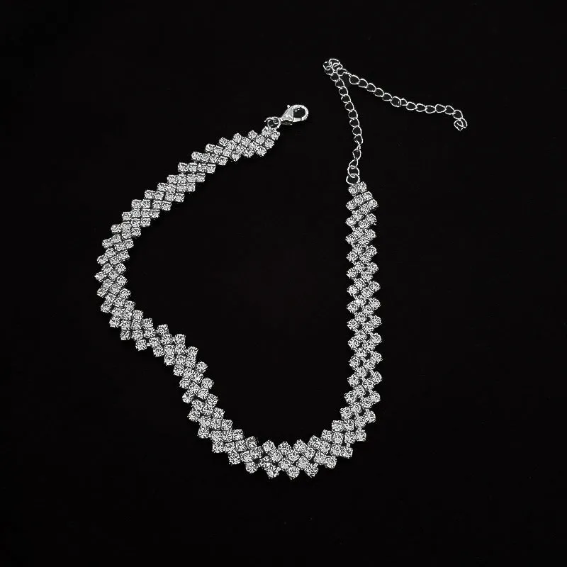 Vintage Rhinestone Clavicle Chain Statement Necklace