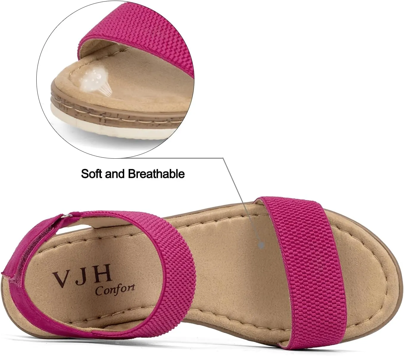 VJH confort Womens Flat Sandals Open Toe Elastic Ankle Strap Slip on Comfy Low Wedge Sandals