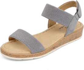 VJH confort Womens Flat Sandals Open Toe Elastic Ankle Strap Slip on Comfy Low Wedge Sandals