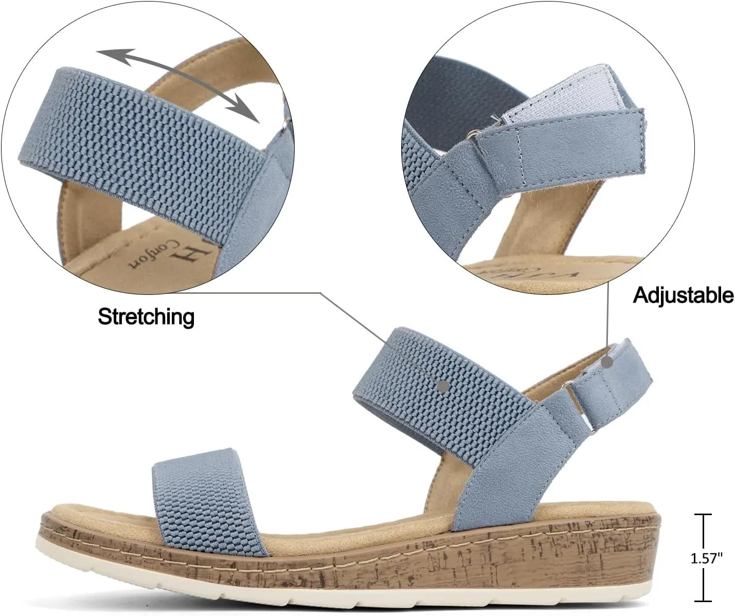 VJH confort Womens Flat Sandals Open Toe Elastic Ankle Strap Slip on Comfy Low Wedge Sandals