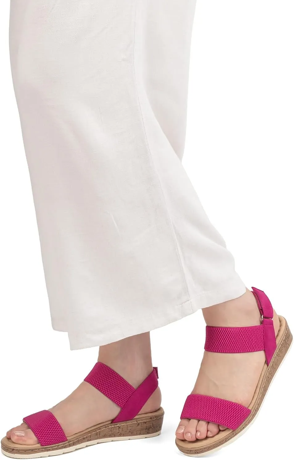 VJH confort Womens Flat Sandals Open Toe Elastic Ankle Strap Slip on Comfy Low Wedge Sandals