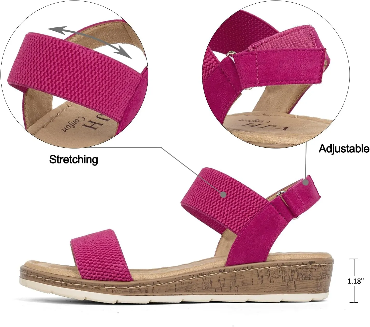 VJH confort Womens Flat Sandals Open Toe Elastic Ankle Strap Slip on Comfy Low Wedge Sandals