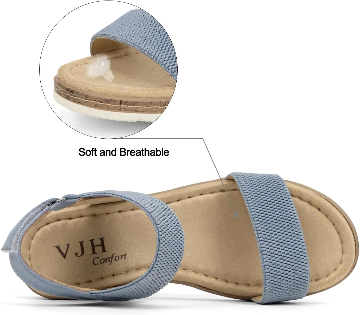 VJH confort Womens Flat Sandals Open Toe Elastic Ankle Strap Slip on Comfy Low Wedge Sandals