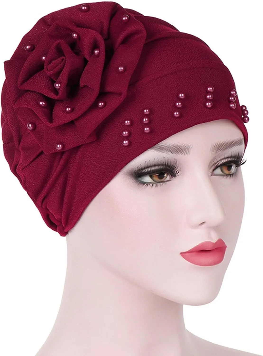 Women's Turban Flower Caps Chemo Headwear Cap Vintage Soft Turbans Beanies Headscarf Elastic Headwrap Hat