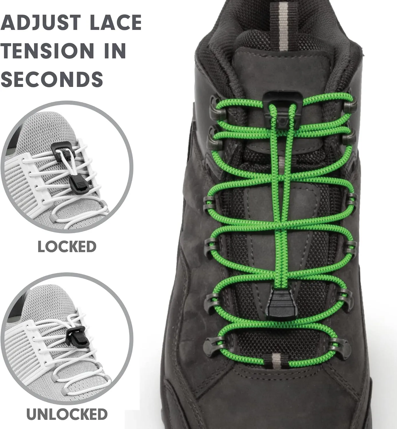 Xpand Round Lacing. Elastic No Tie Shoelaces - Quick Release Tension Control - One Size Fits All Adult and Kids Shoes