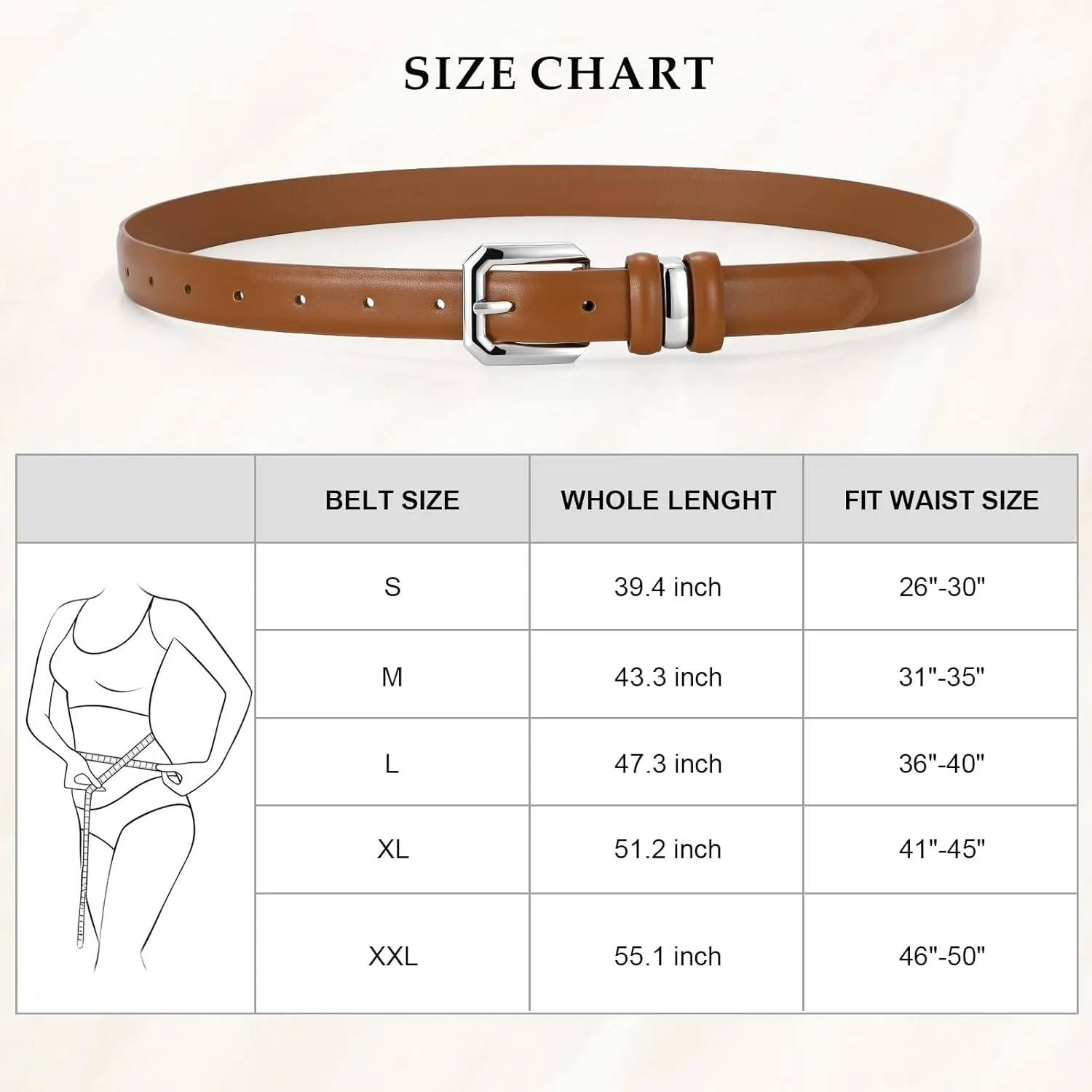 XZQTIVE Women Leather Belt for Jeans Pants Dresses Fashion Ladies Skinny Leather Belt with Silver Buckle