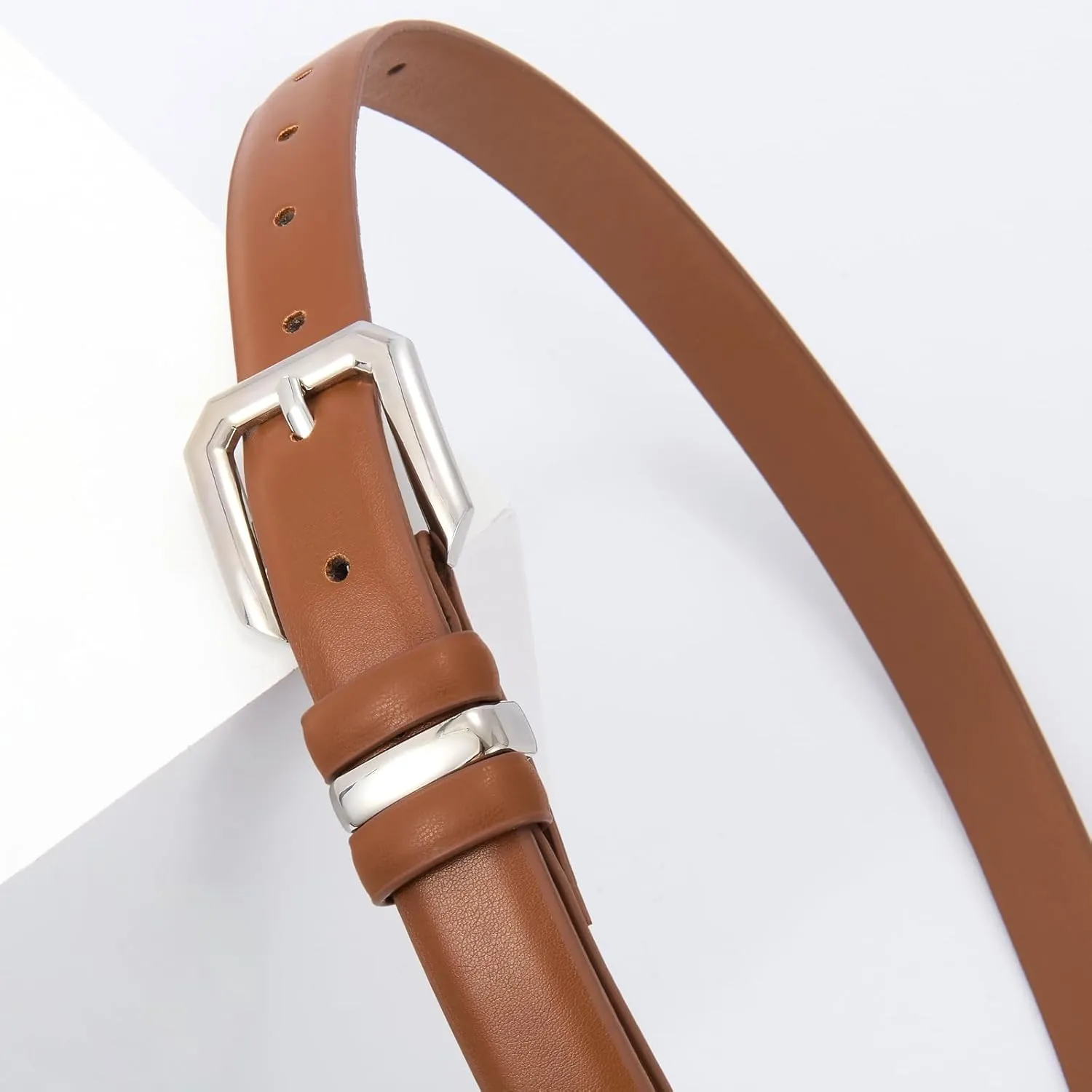 XZQTIVE Women Leather Belt for Jeans Pants Dresses Fashion Ladies Skinny Leather Belt with Silver Buckle