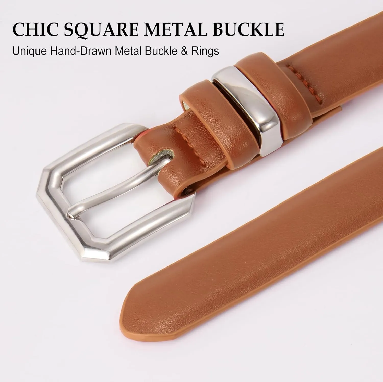 XZQTIVE Women Leather Belt for Jeans Pants Dresses Fashion Ladies Skinny Leather Belt with Silver Buckle