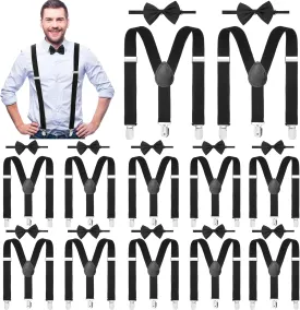 Yahenda 12 Set 24 Pcs Men Suspender and Bow Tie Bulk Pack Y Back Y Shape Adjustable Elastic Suspender for Adult Women