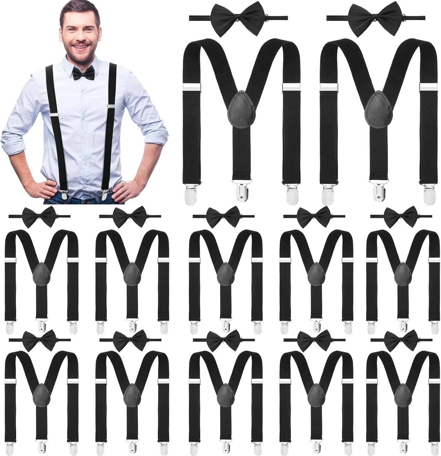 Yahenda 12 Set 24 Pcs Men Suspender and Bow Tie Bulk Pack Y Back Y Shape Adjustable Elastic Suspender for Adult Women